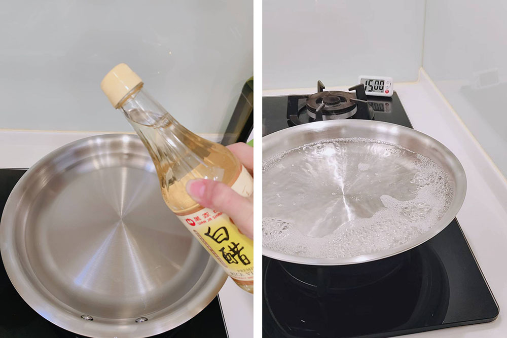 不鏽鋼鍋開鍋-步驟2 : 煮白醋水