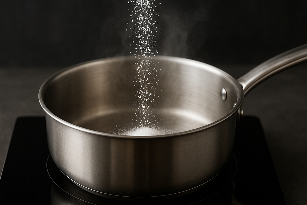 34. 不鏽鋼鍋空鍋熱鍋撒鹽
