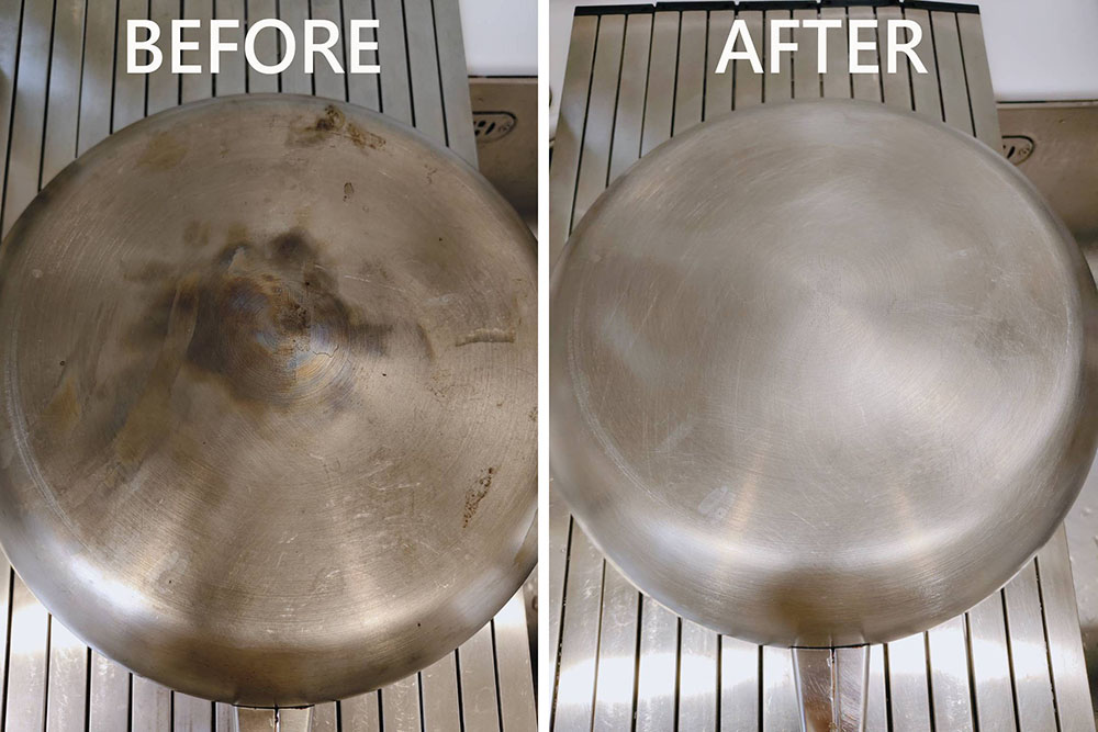 不鏽鋼鍋用小蘇打面膜清洗，前後對比